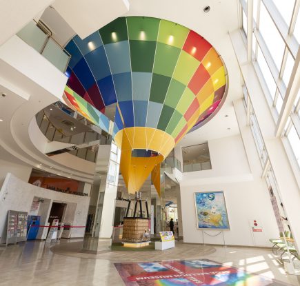 hot air balloon decor inside office lobby