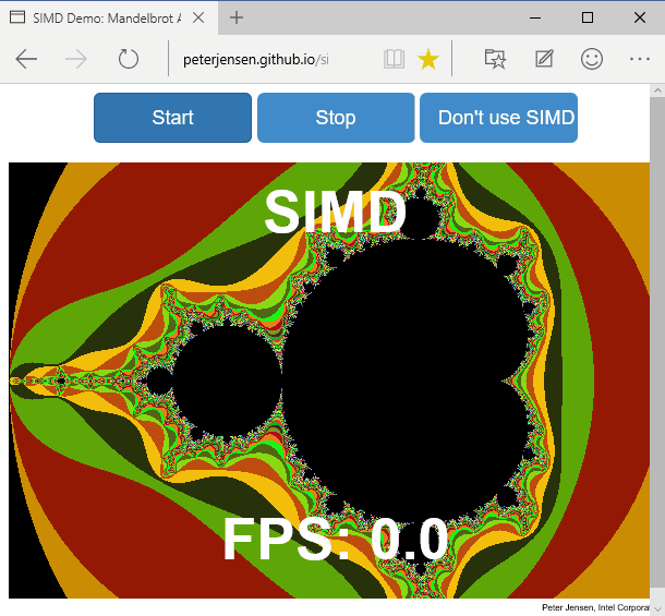 SIMD Mandelbrot demo with SIMD enabled