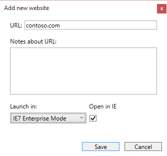 Screen capture of Enterprise Mode Site detail view