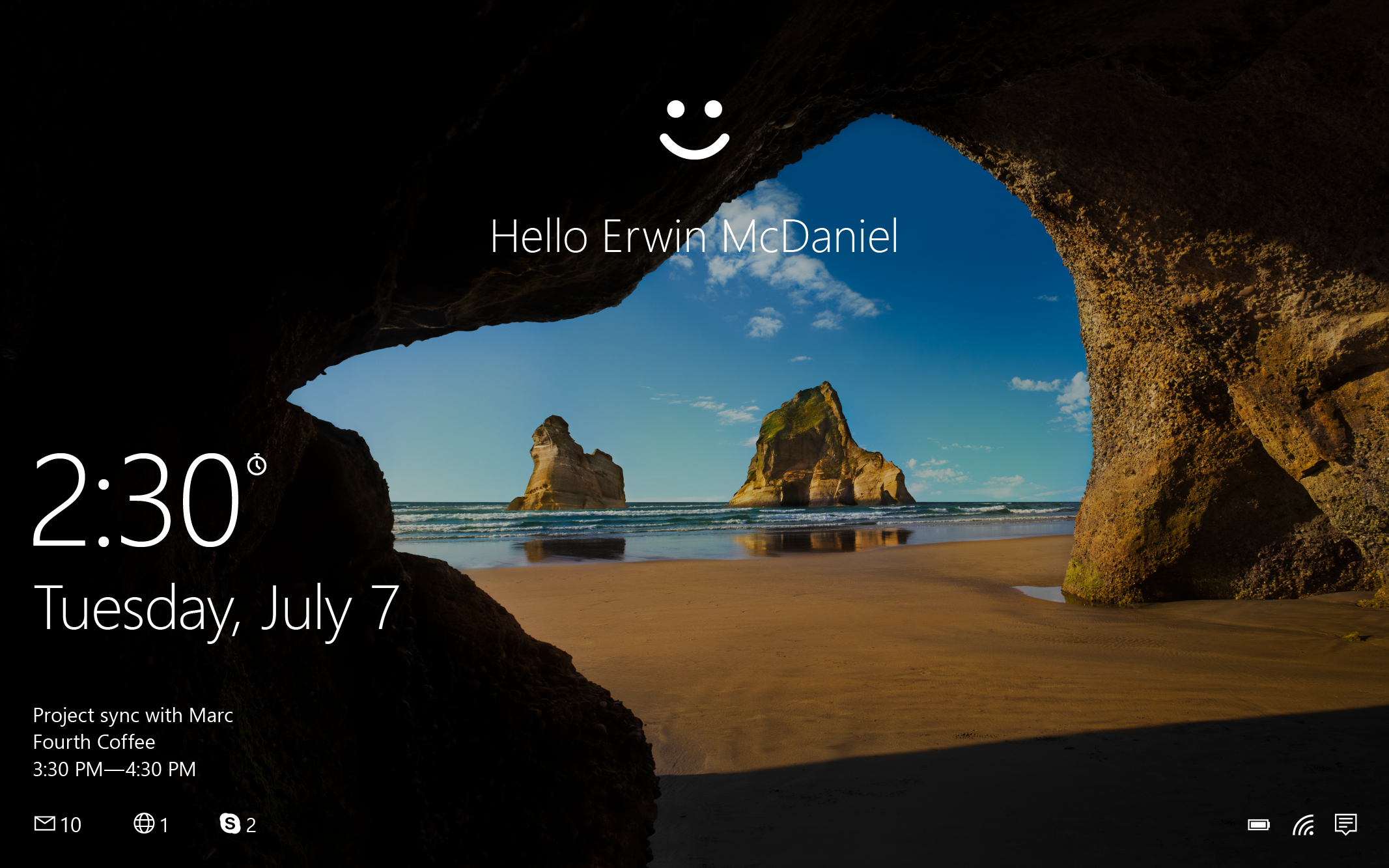 Screen Capture showing Windows Hello on the Windows 10 lock screen