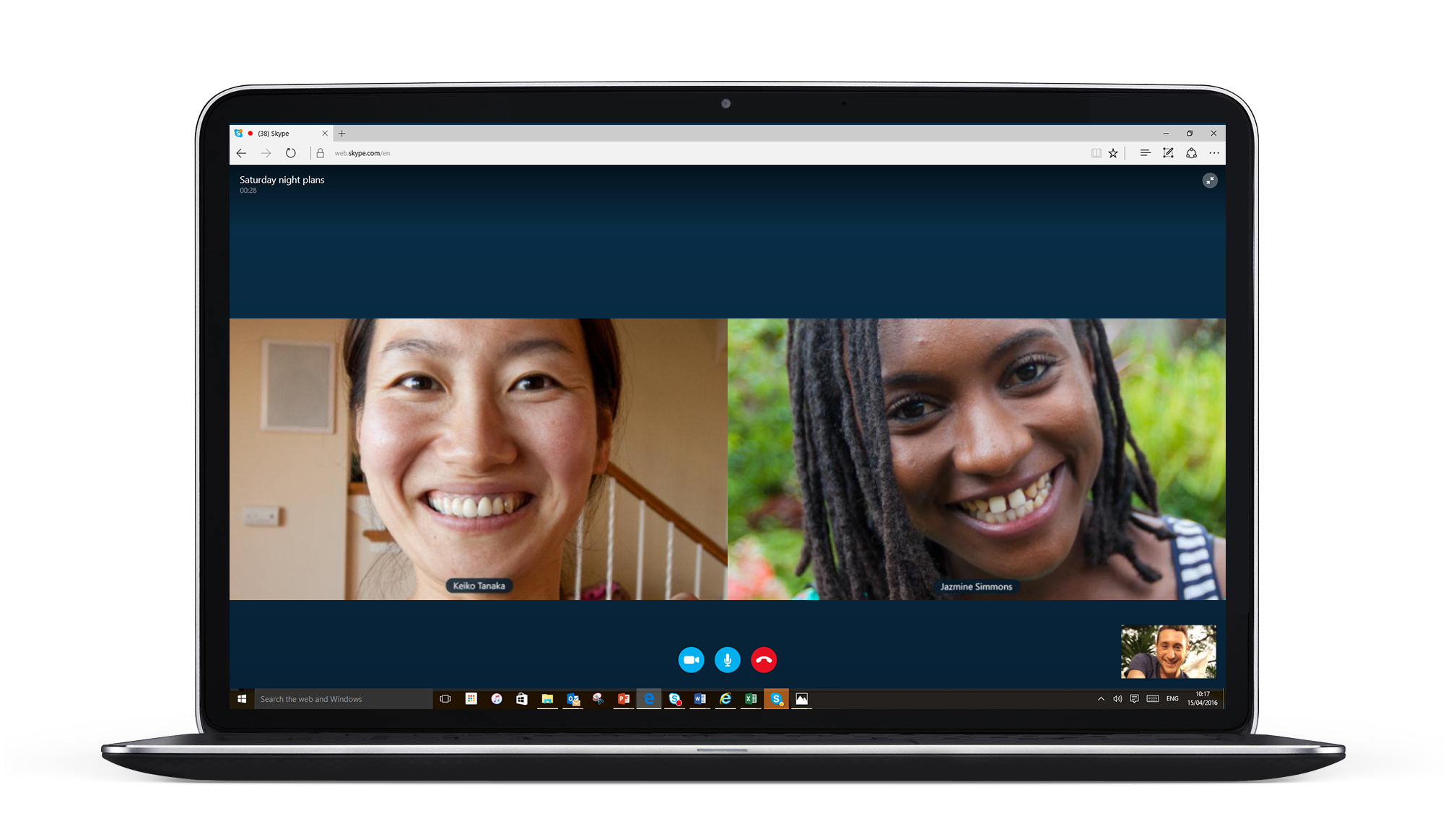 Image showing a Skype for Web video call in Microsoft Edge.