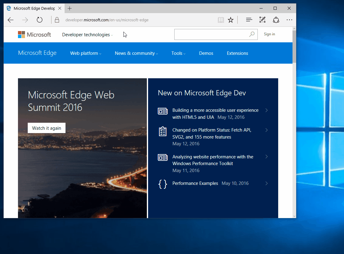 Animation showing Microsoft Edge automatically opening a site in IE11 based on the Enterprise Mode Site List.