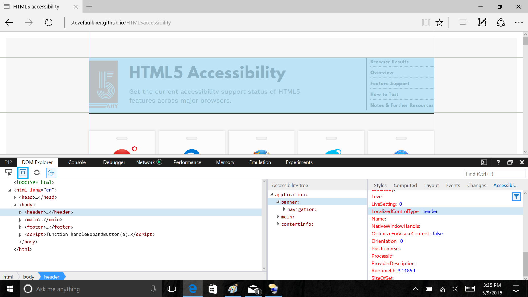 Screen capture showing the new Accessibility Tree view in F12 Developer Tools
