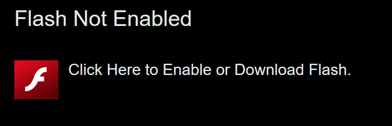 Screen capture showing a sample "Flash not enabled" button on a webpage