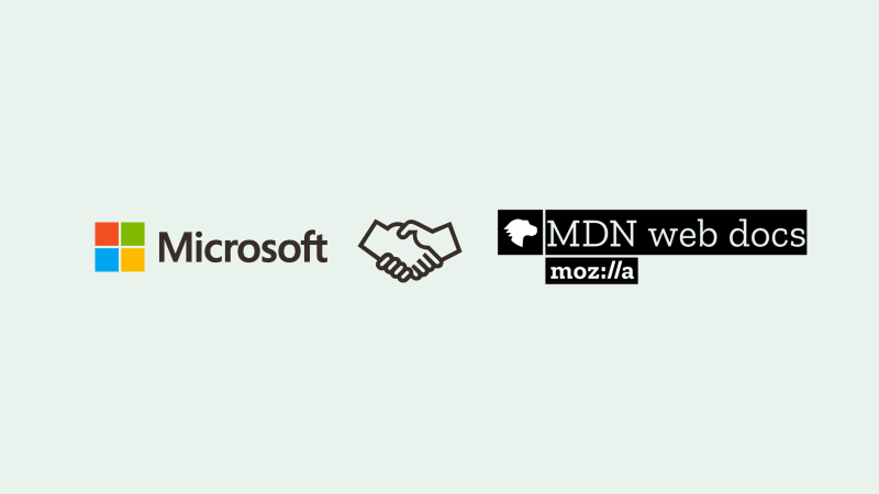 Illustrations showing the Microsoft and MDN Web Docs logos surrounding a handshake icon