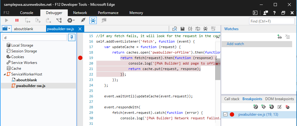 Screen capture showing the F12 Dev Tools in Microsoft Edge