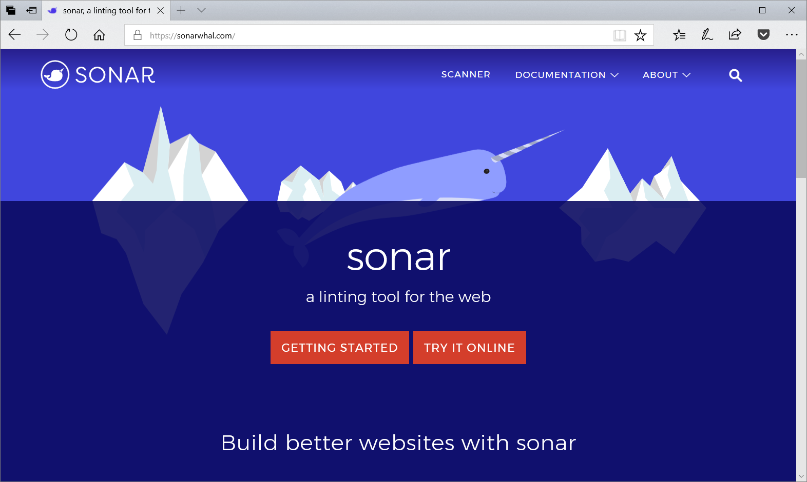Screen capture of sonarwhal.com running in Microsoft Edge