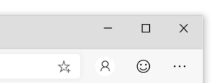 Screen capture showing the "smiley face" button to send feedback in Microsoft Edge