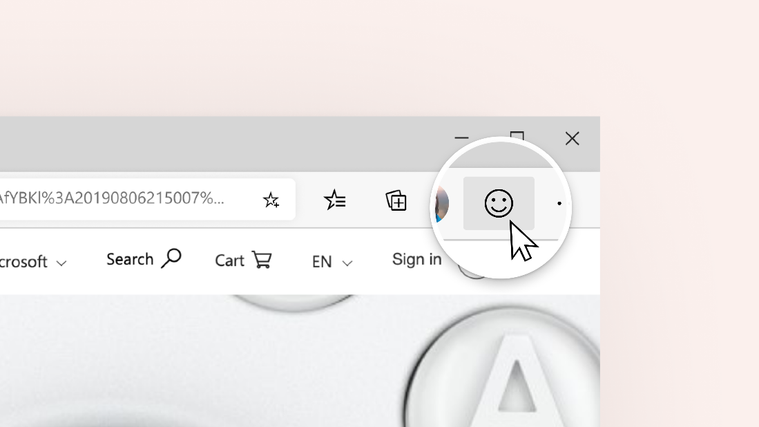 Screenshot highlighting the Send Feedback button in Microsoft Edge