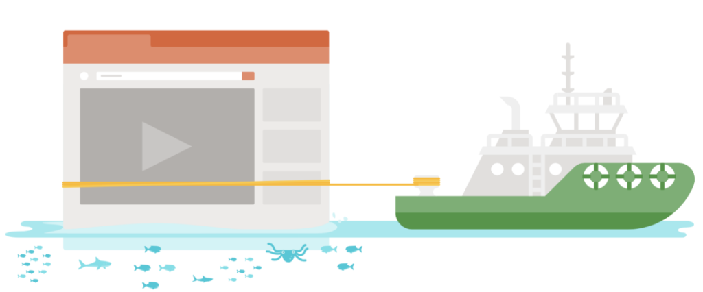 Illustration of a tugboat towing a webpage