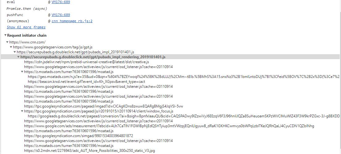 Screenshot of the request initiator chain in the Initiator tab.
