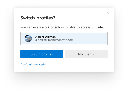 Screen capture showing Automatic Profile Switching in Microsoft Edge