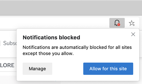 Screenshot of dialog to allow notifications for an individual sites.