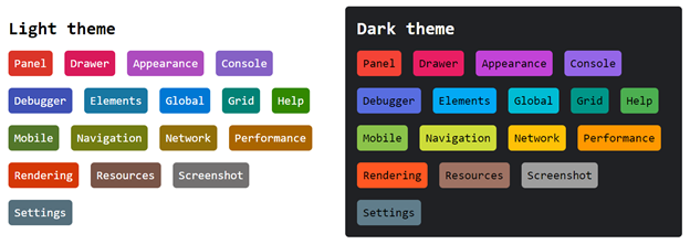 Mockup of the DevTools command bar badges with new colors applied