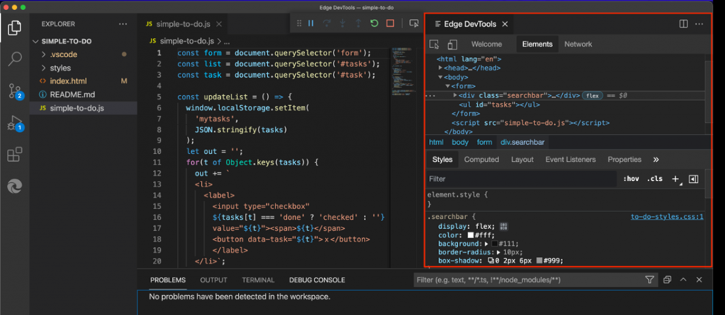 Screenshot of the Elements inspector in VS Code