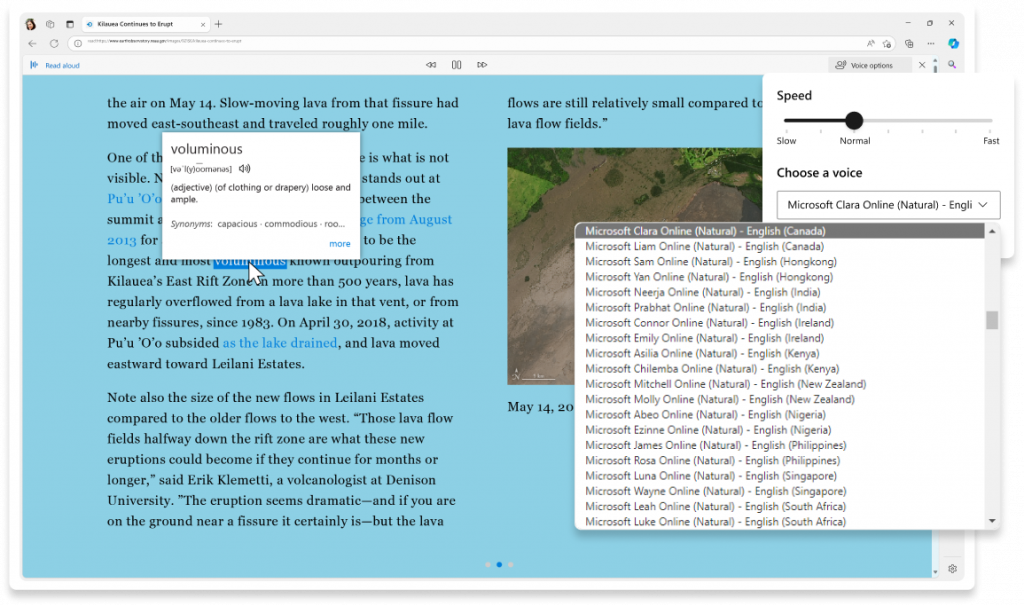 Screenshot of the Read aloud feature in Edge
