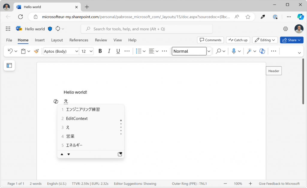 日语输入法合成窗口示例，通过使用EditContext API实现