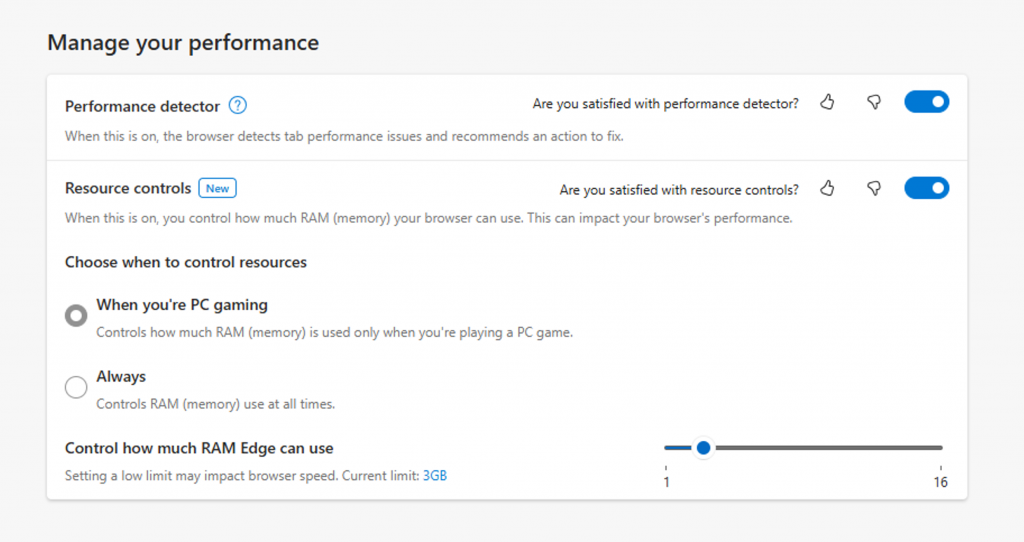 The Resource controls setting in Edge