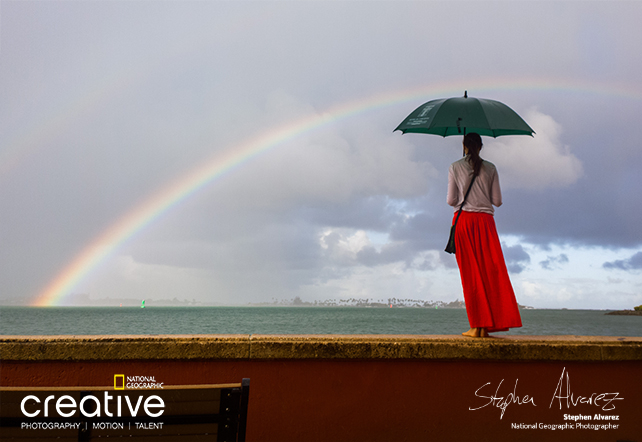 Rain and rainbow at El Morrow, Puerto Rico