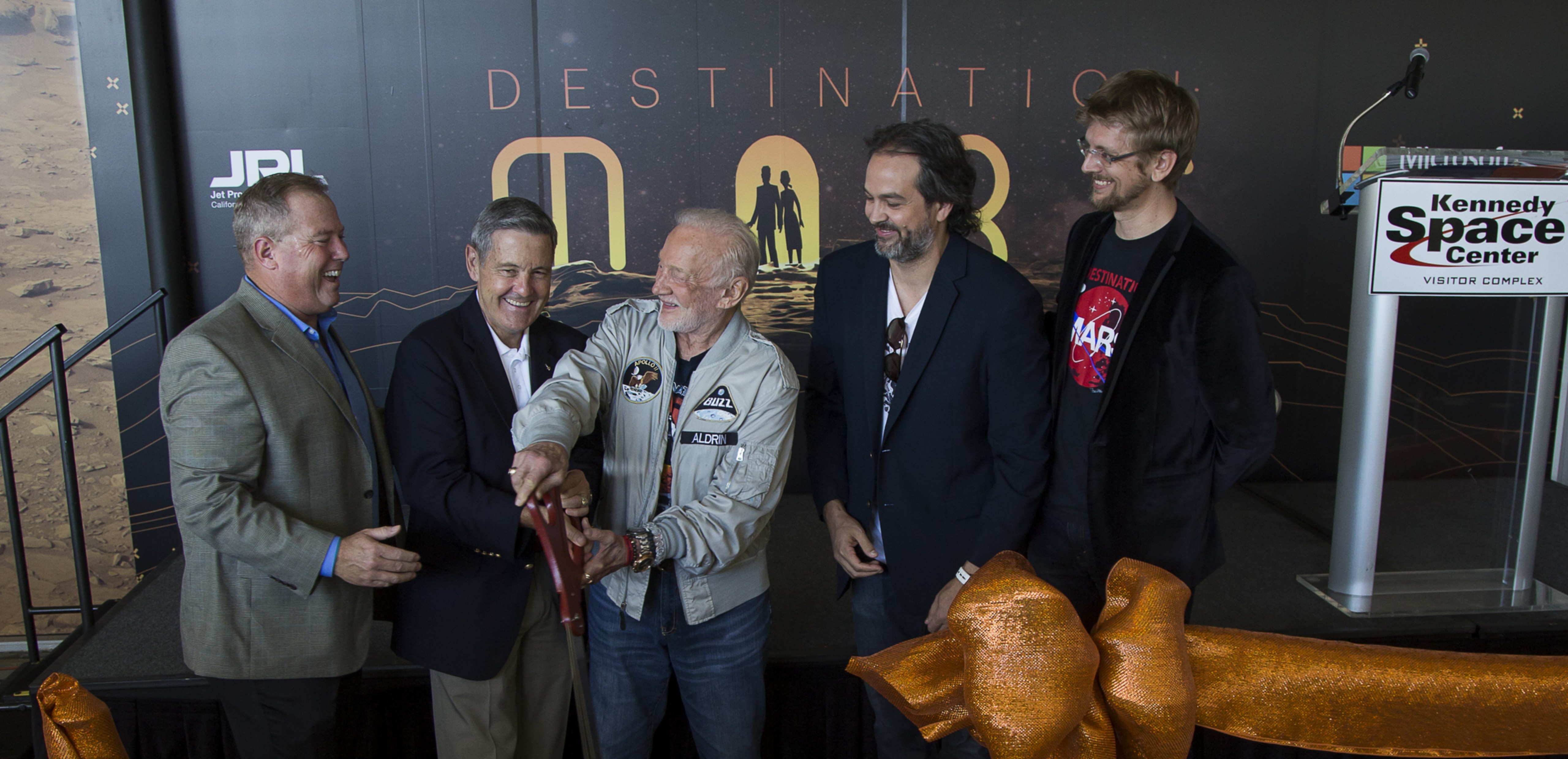 Kennedy Space Center, Kennedy Space Center Visitor Complex, NASA’s Jet Propulsion Laboratory and Microsoft HoloLens executives join Dr. Buzz Aldrin for the ribbon cutting of “Destination: Mars” at Kennedy Space Center Visitor Complex.