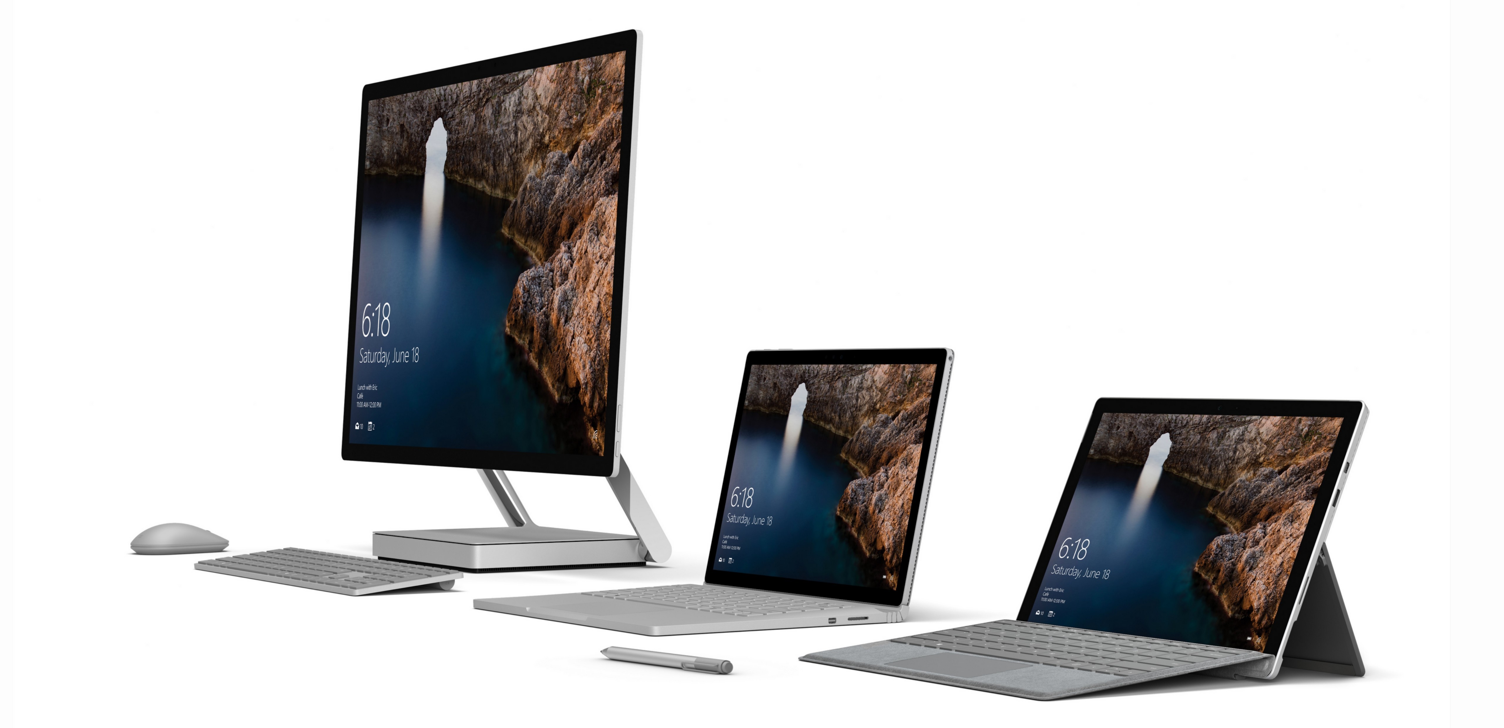 Surface family of devices including Surface Studio, Surface Book and Surface Pro 4