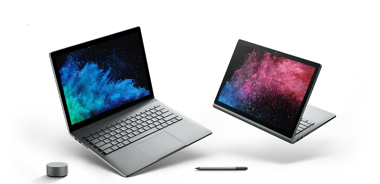 Microsoft Surface Book 2 13 inch and 15 inch pictured side by side