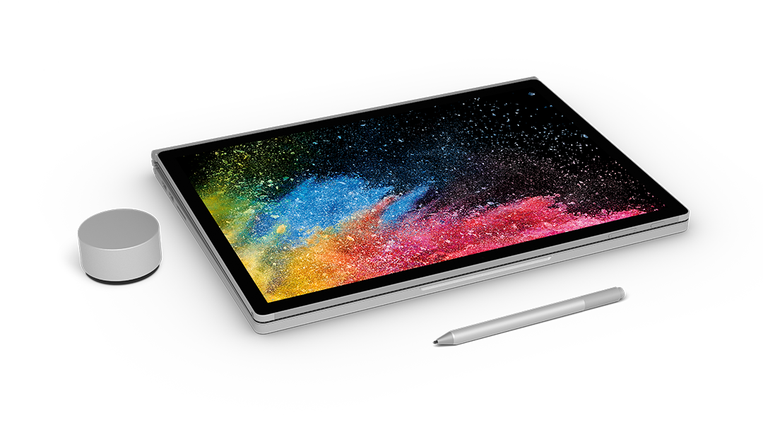 Surface Book 2 shown with Surface Pen and Dial
