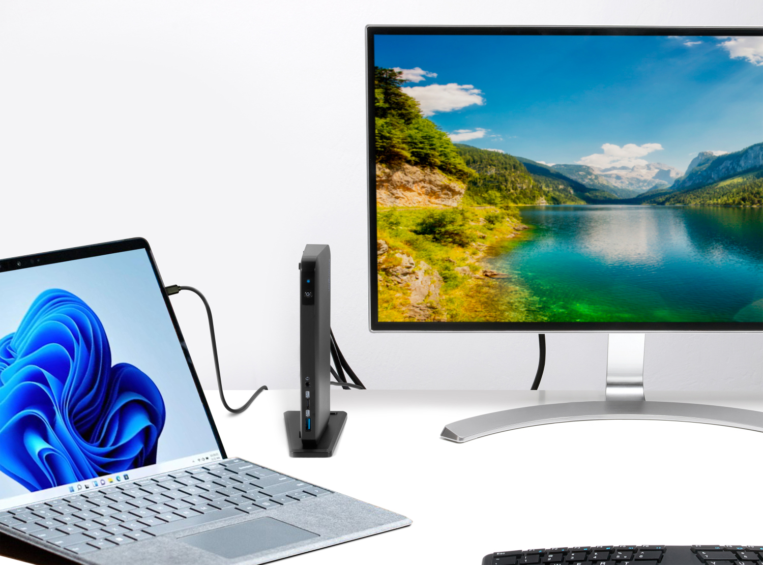 Kensington’s USB-C Docking Station in a desktop setup with Microsoft Surface
