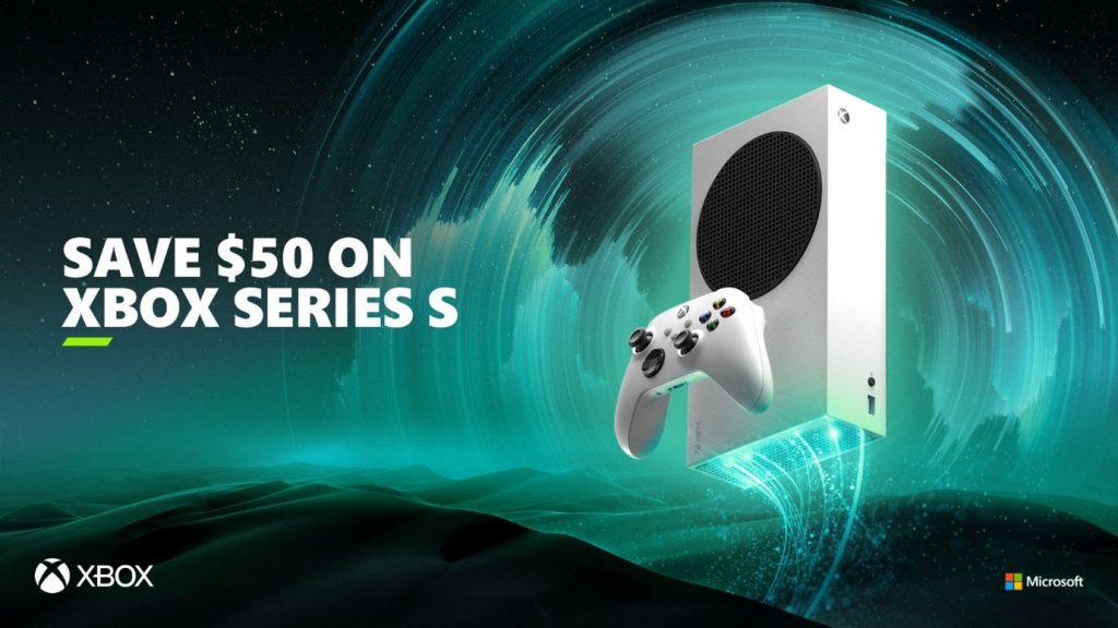 Xbox console and controller along with the words save $50 on Xbox Series S