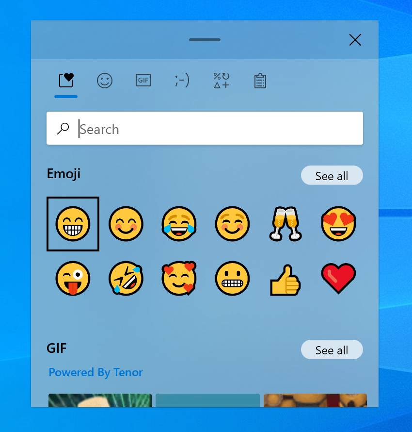 The revamped emoji picker is your one-stop for expressing yourself with quick access to emoji, kaomoji, symbols, animated GIFs and your clipboard.