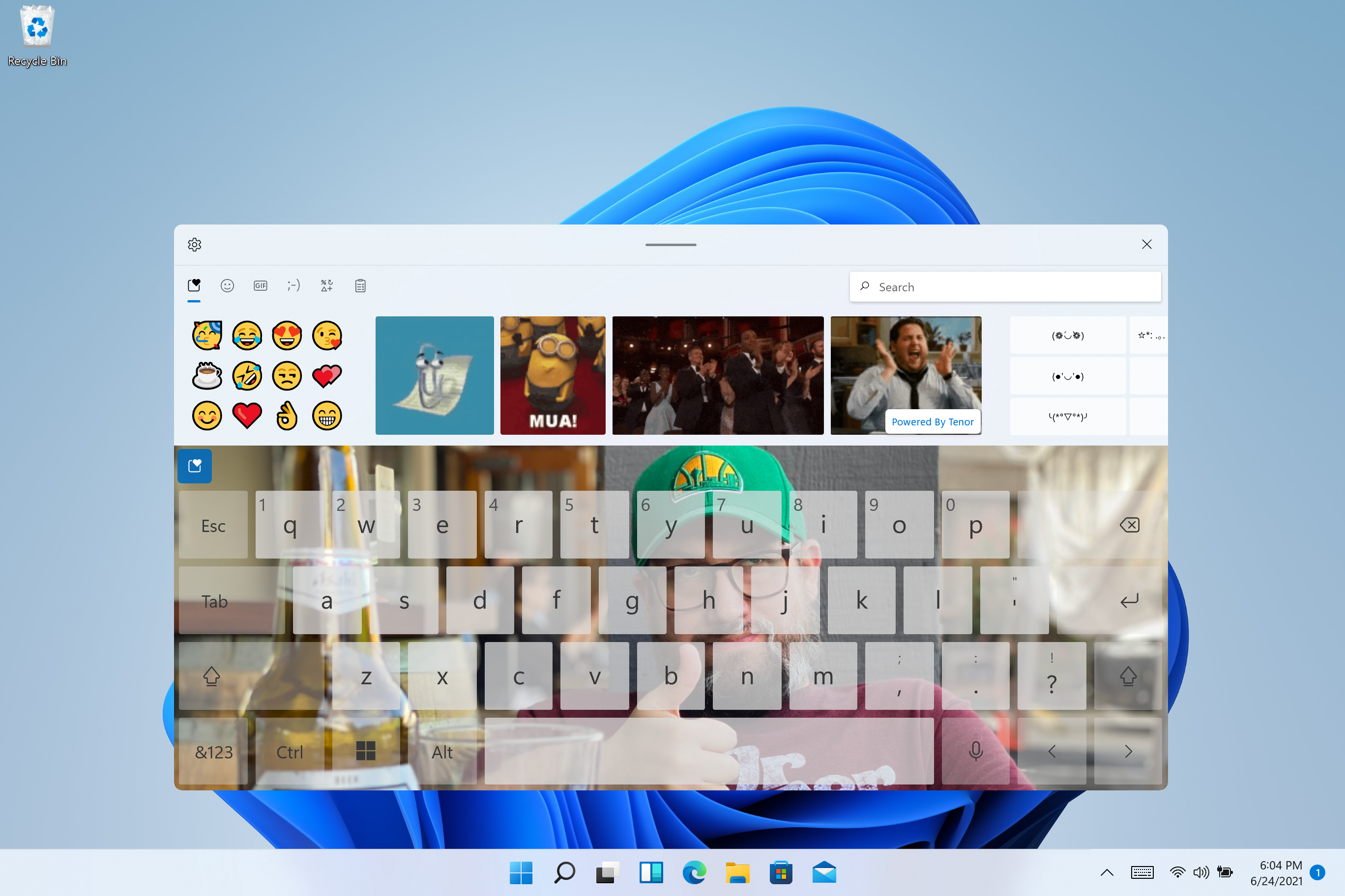 Custom theme on Windows 11’s touch keyboard.