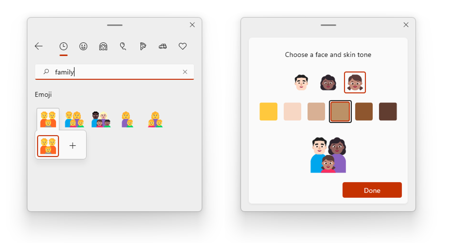 We have added the ability for personalized combinations of emoji based on face and skin tones of family members, couples with heart, kissing, and people holding hands.