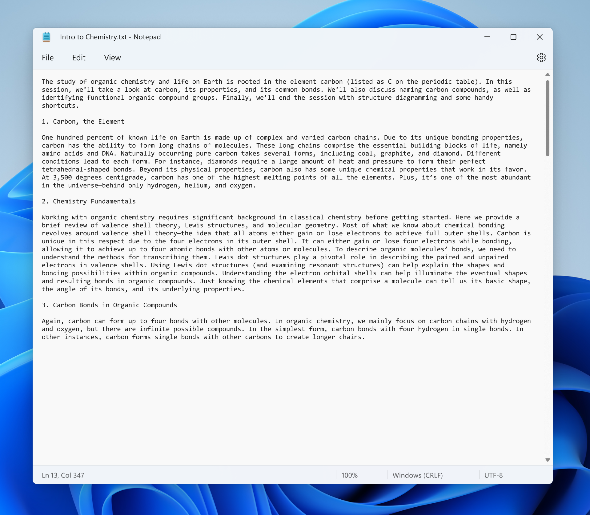 The redesigned Notepad for Windows 11 in light theme.