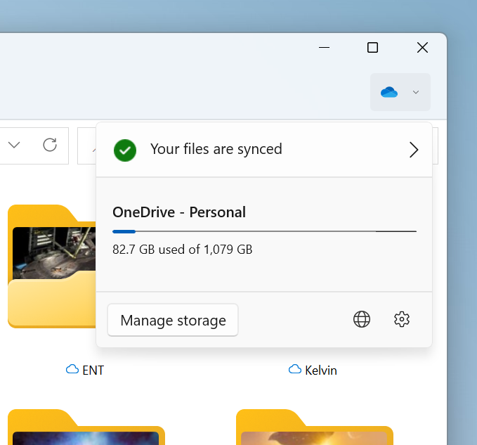 OneDriveフォルダーに移動するときにファイルエクスプローラーに表示されるOneDriveストレージ。