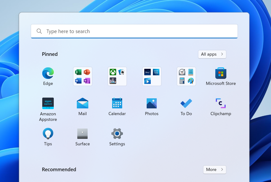 Windows 11 Beta Folders in start menu