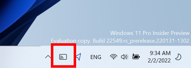 El nuevo ícono de Transmitir tal como aparece en la barra de tareas cuando se transmite a una pantalla.