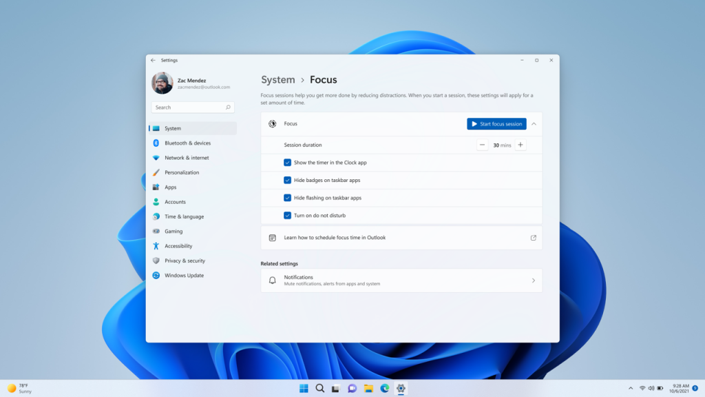 You can personalize your focus experience under Settings > System > Focus.