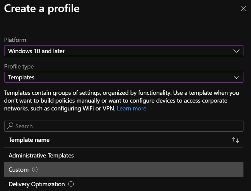 Erstellen Sie ein Profil mit diesen Daten im Endpoint Manager-Portal, um Ihre Richtlinie für die BitLocker-Ausschlussliste einzurichten.