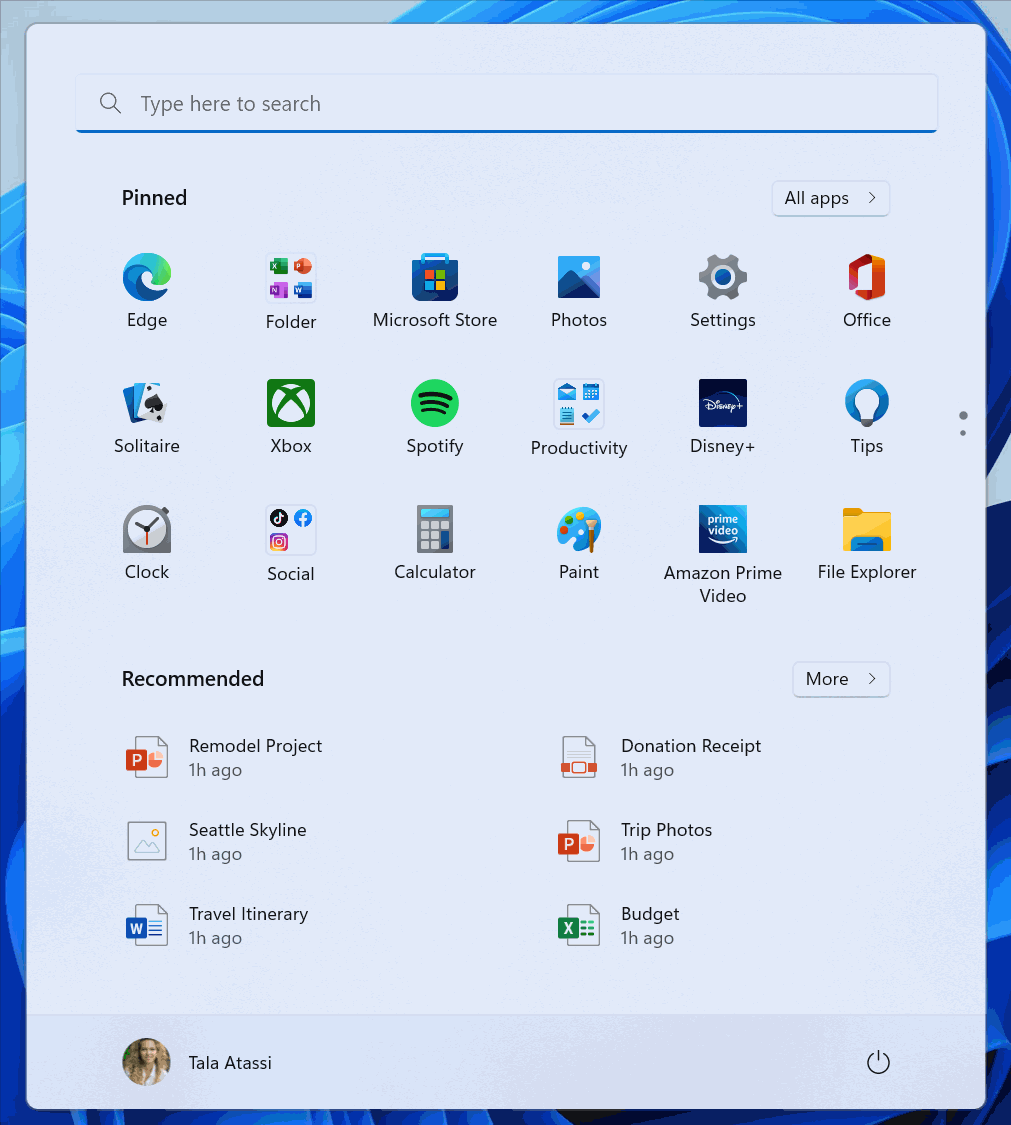 Folders on Start.