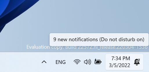 Icône mise à jour pour le centre de notification lorsque la fonction Ne pas déranger est activée.