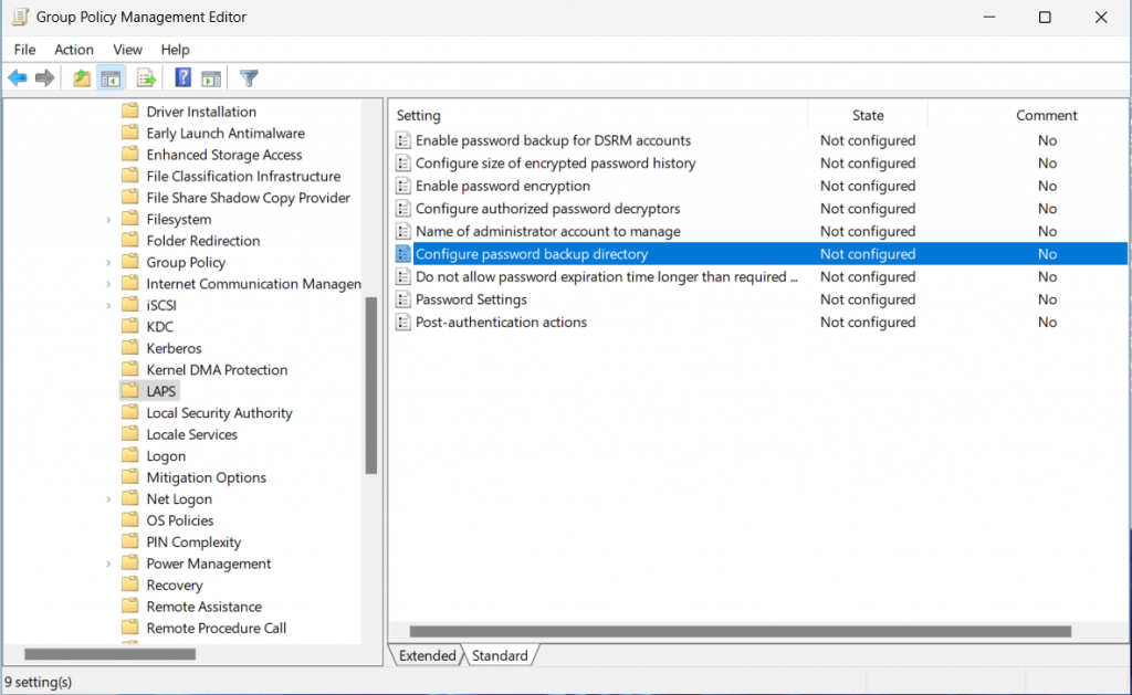Easily manage the new LAPS Group Policy settings with the Group Policy Editor.