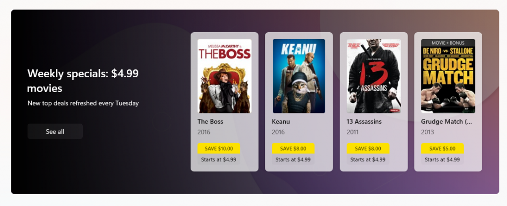Updated pricing designs in the Microsoft Store.