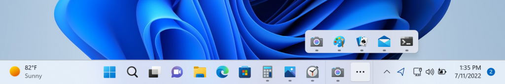 Taskbar will offer an entry point to an overflow menu that allows you to view all your overflowed apps in one space.