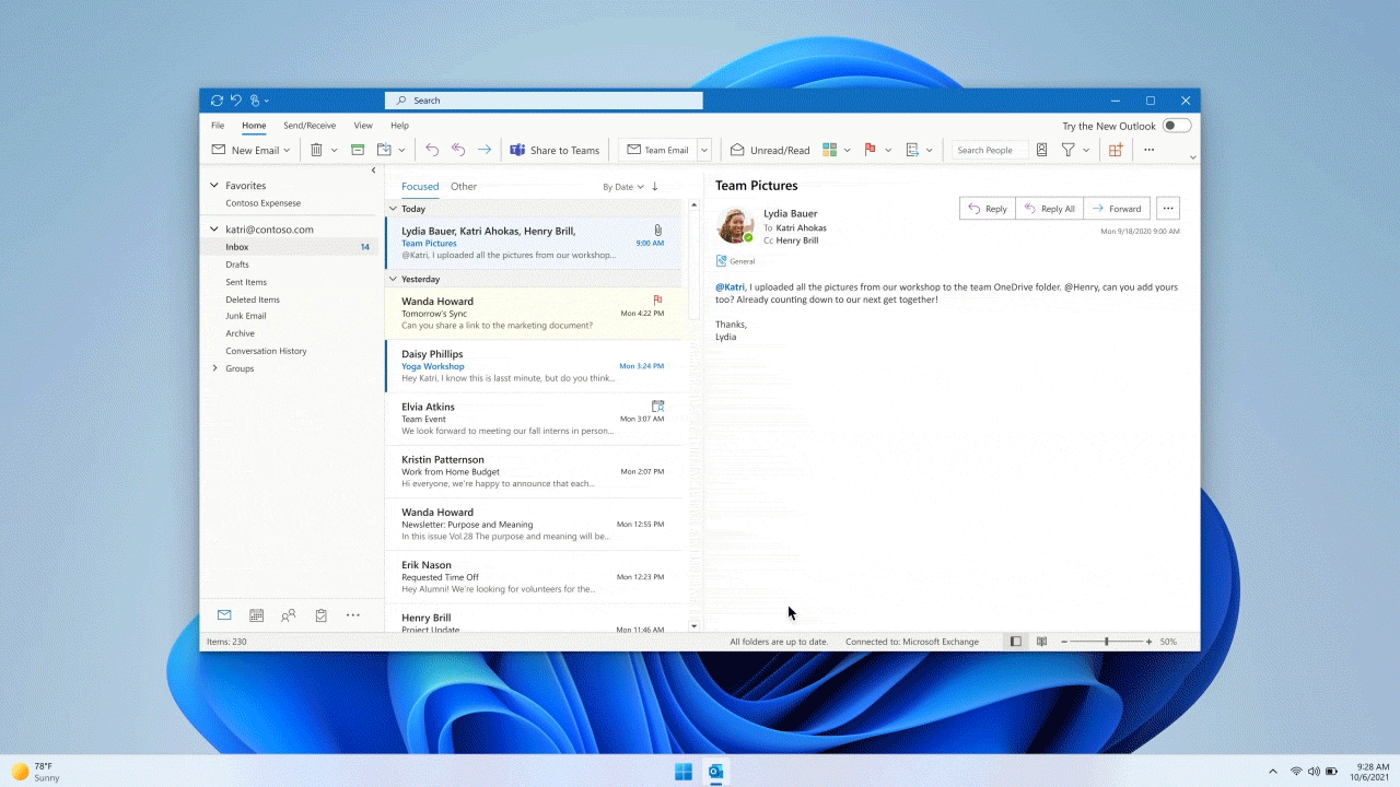 Activez cette bascule pour essayer le nouveau Outlook pour Windows.