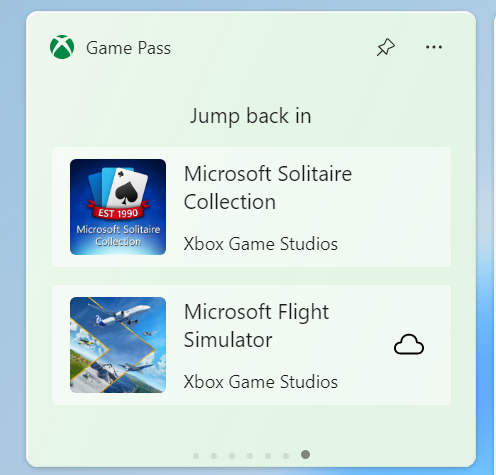 Torna ai tuoi giochi giocati di recente dal widget Game Pass dopo aver effettuato l'accesso.
