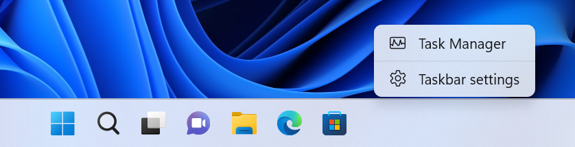 Context menu when right-clicking on the taskbar shows link to Task Manager.