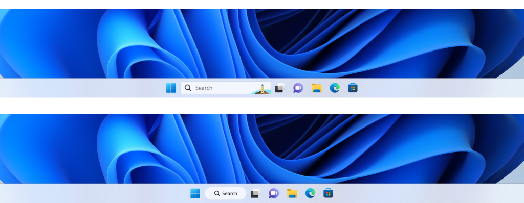 Example of different treatments we are trying out for how search looks on the taskbar.