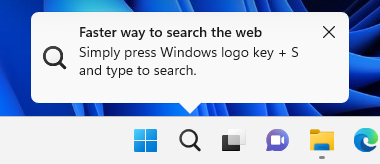 Esempio di suggerimento su come utilizzare al meglio la ricerca di Windows tramite la barra delle applicazioni.