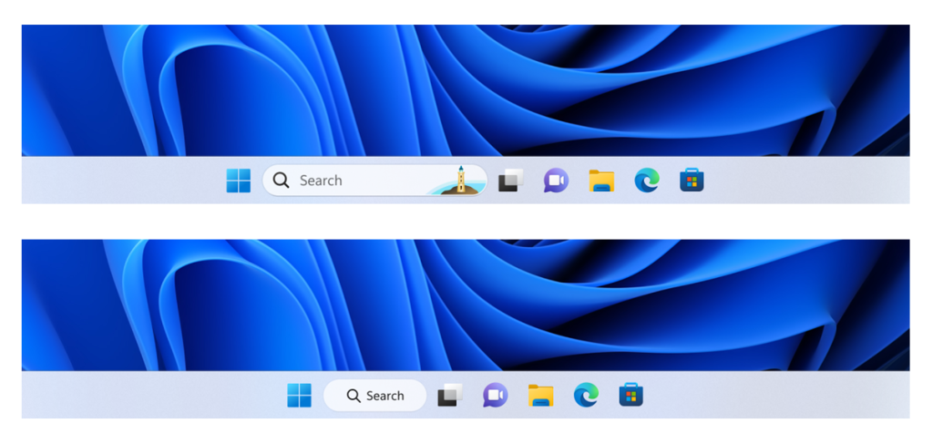 Example of different treatments we are trying out for how search looks on the taskbar.