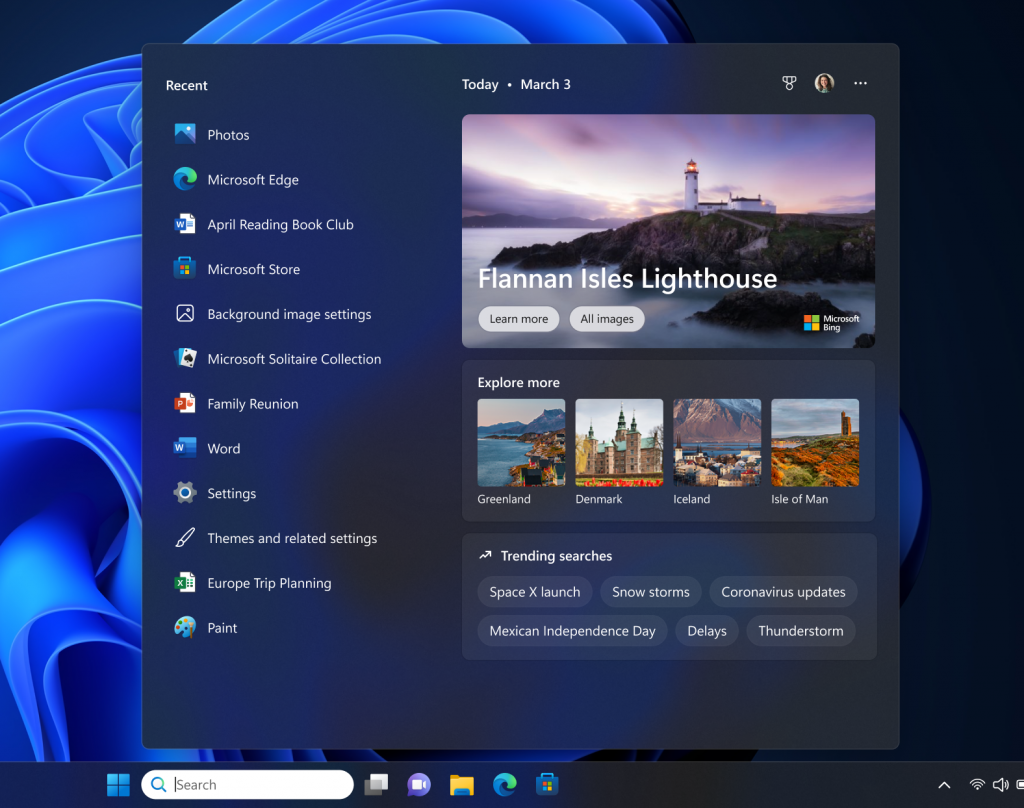 The search box on taskbar will be lighter when Windows is set to a custom color mode.